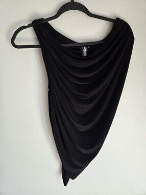 New NORMA KAMALI Black Draped One-Shoulder Top